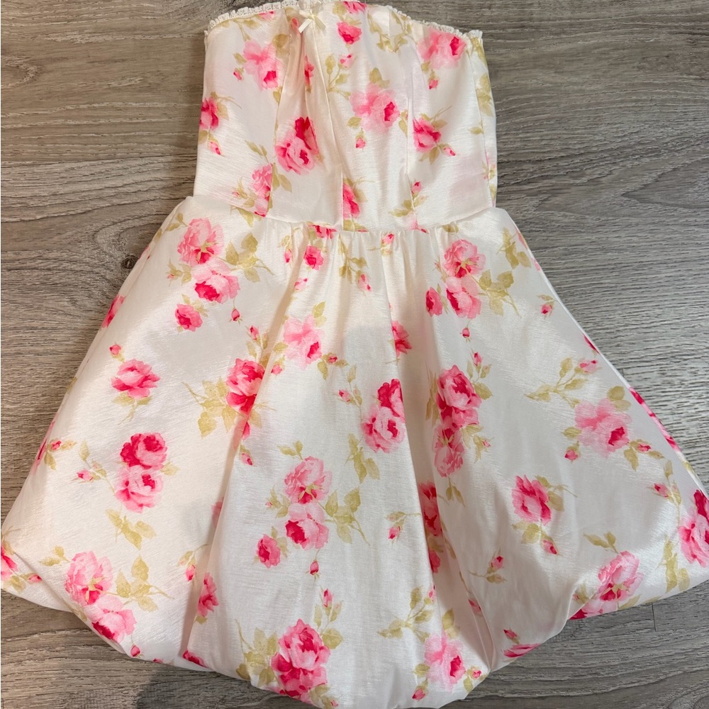 Altar’d State Floral Strapless Pink & Cream Girls Dress size xxs